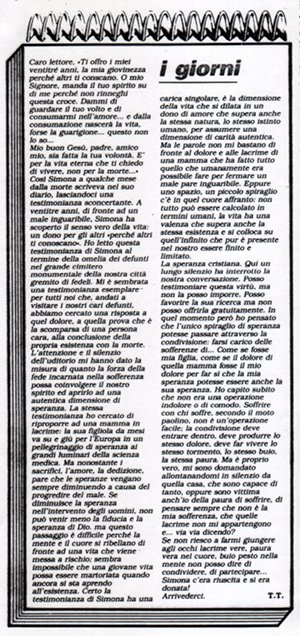 L'articolo a pagina 2 del settimanale diocesano pagina settimanale diocesano