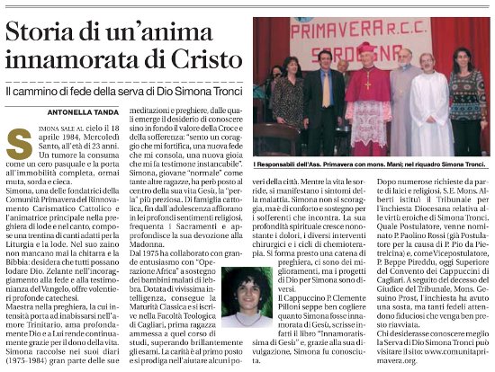 L'articolo a pagina 12 del notiziario diocesano pagina notiziario